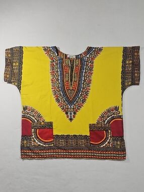 African Yellow Dashiki-Style Short Sleeve Dress Shirt